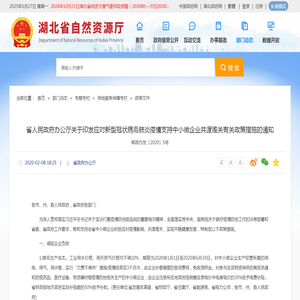 省人民政府办公厅关于印发应对新型冠状病毒肺炎疫情支持中小微企业共渡难关有关政策措施的通知--湖北省自然资源厅